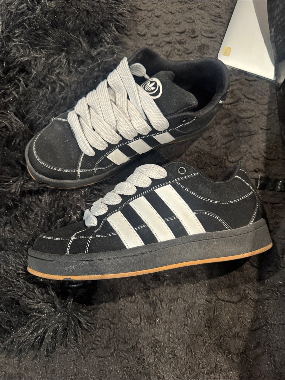 adidas Black Sneakers with White Three-Stripes and Gum Outsole